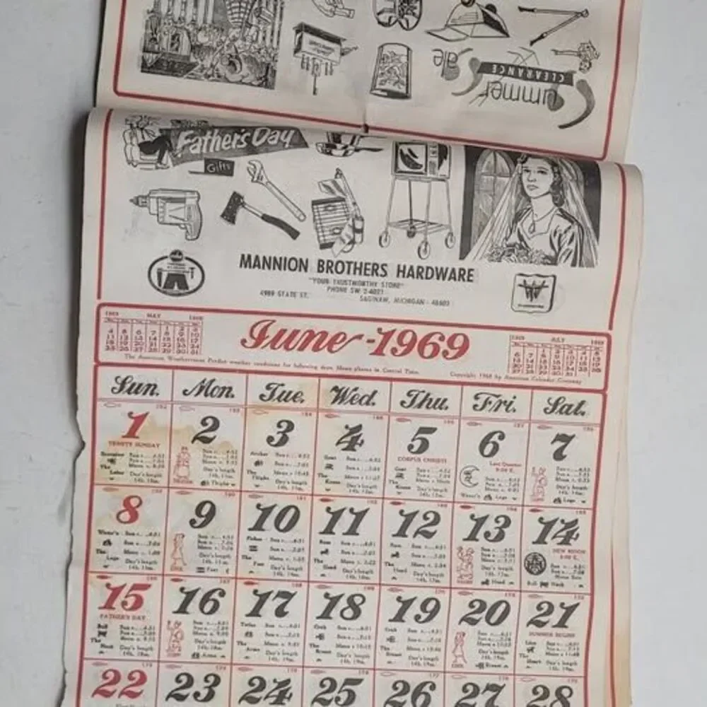 Vintage 1969 Mannion Brothers Hardware Calendar